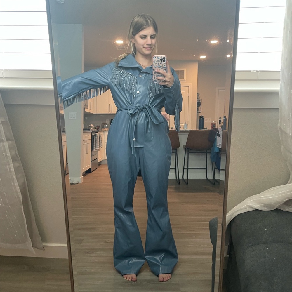 Leather fringe jumpsuit